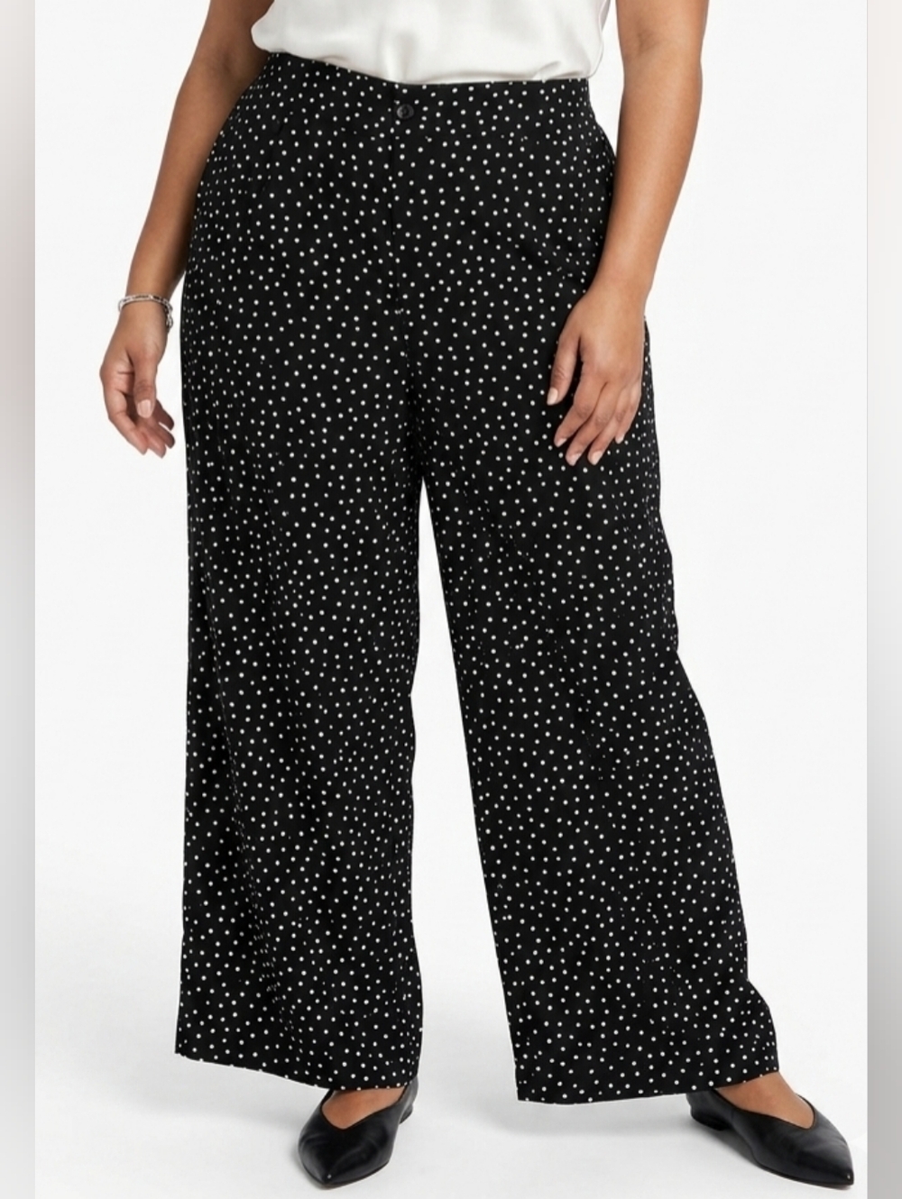 ON 34th Plus-Size Black Polka Dot Wide-Leg Pants Size XXL